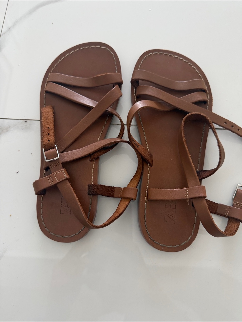 Zara Brown Girls' Multi-Strap Leather Sandals